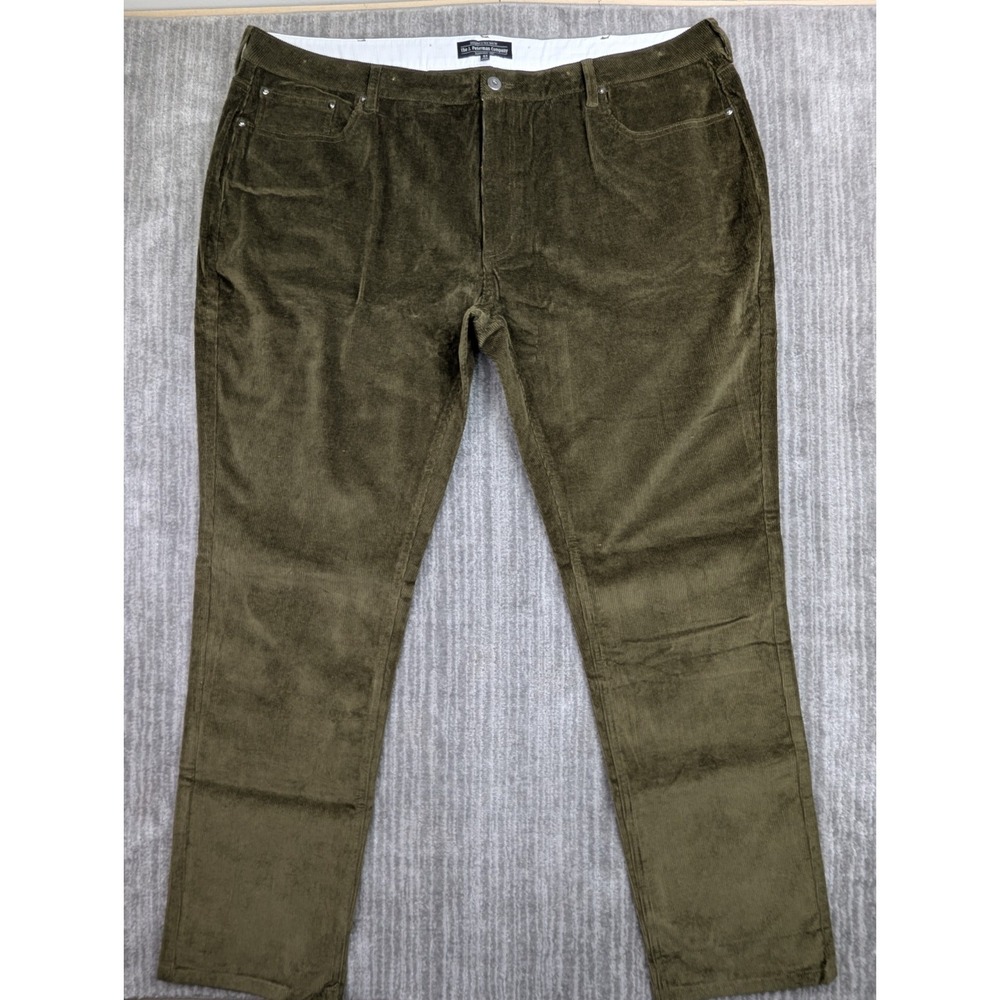 J. Peterman Corduroy Pants Men's 44x32 Green Flat Front Straight Leg Stretch